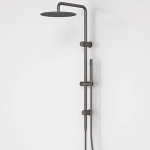 Burnished brushed gunmetal shower head 200 mm hand held head wall mixer set - Picture 1 of 9