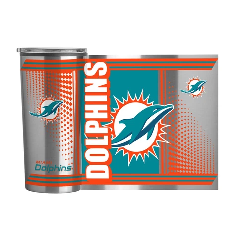 Miami Dolphins NFL 20oz Fusion Stainless Steel Travel Tumbler FREE SHIP Cover