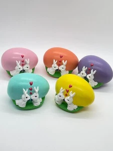 5 Bunnies In Love Hand Crafted Easter Eggs Decorative Figurines - Picture 1 of 11