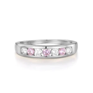 Ladies Wedding Solid Sterling 925 Silver Pink and White Sapphire Eternity Ring - Picture 1 of 4