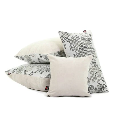 New Soft Woven Texture Fabric Ivory White Brown Geometric Floral Pattern Cushion - Image 1 of 4