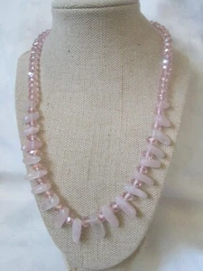 ~ Crystal & Rose Quartz Gemstone Necklace ~ (23M5) ~ - Picture 1 of 3