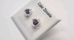 Nuevos Pendientes PLATA DE LEY 925 PÚRPURA CIRCONITA CÚBICA de 7 mm - Imagen 1 de 12