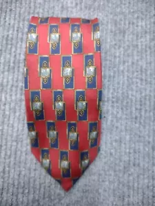 Viaggio Silk Tie Red Navy Geometric Pattern Vintage Career Office - Picture 1 of 6