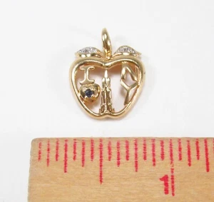 Vintage 1990s KTL 14K Gold Gemstone I Heart Love NY New York Big Apple Pendant - Picture 1 of 9