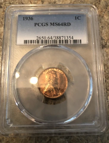 1936-S 1C RD Lincoln Wheat One Cent  PCGS MS64RD Cover
