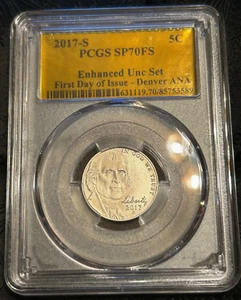 PCGS SP70FS 2017-S Enhanced UNC Jefferson Nickel  First Day of Issue Denver ANA - Picture 1 of 4