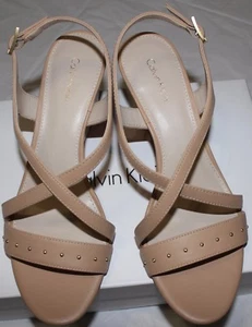 CALVIN KLEIN SANDSTORM PAMILLA COW MALSY LEATHER WEDGE SANDAL - Picture 1 of 4