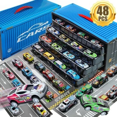 48-Piece Pull-Back Car Toy Set with Storage Box – Race Car Collection for Boys a - Image 1 of 4