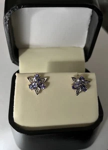 NEU 10k Gelb/Weißgold 1,2ctw Tansanit & Diamant Akzent Ohrringe - Bild 1 von 11