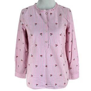 Top Talbots Cherry Jacquard Popover Mujer Talla XS Rosa Blanco Rayas Manga Larga - Imagen 1 de 7