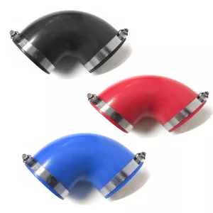 3.5" 90 Degree Rubber Elbow Intake Turbo Coupler and 2 Clamps Red Blue Black - Foto 1 di 7