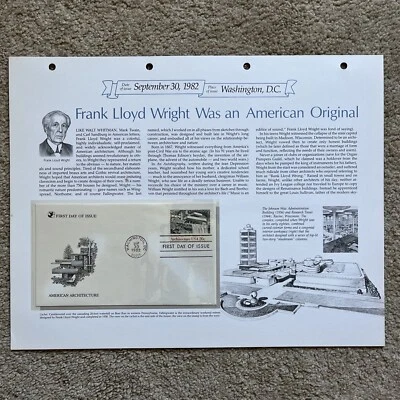 1982 FRANK LLOYD WRIGHT ARCHITECTURE First Day of Issue Cover Envelope Stamp - Image 1 of 4