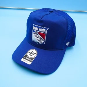 '47 Brand New York Rangers Trucker Hat Mens Blue Snapback Mesh Hitch Sport New - Picture 1 of 8
