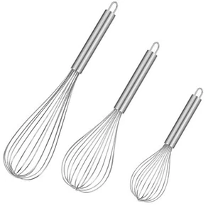 3 Pack Stainless Steel Whisk Set for Cooking Whisking Blending, 8/10/12 Inch - Picture 1 of 7