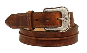 ARIAT Herren Distressed Leder brauner Gürtel mit erhöhtem Leder Mittelstreifen - Bild 1 von 1