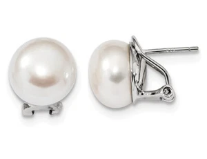 Pendientes traseros omega de 12-13 mm de perla blanca cultivada en plata de ley - Imagen 1 de 4