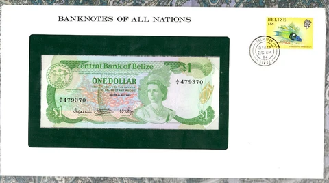 *Banknotes of All Nations Belize $1 1983 UNC P-43 Prefix A/6 479370 Cover