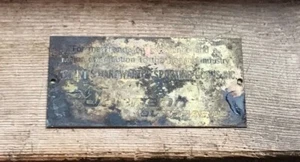 OLD BRASS PLATE FOUND TREASURE JOHNSON OUTBOARD MOTORS ROBERTs HARDWARE BOATING - Picture 1 of 7