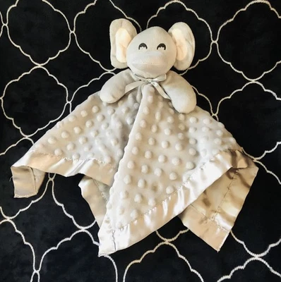 Manta de seguridad gris elefante Lovey orejas arrugadas puntos minky borde satinado 16 pulgadas Foto 1 de 4