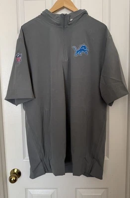 Nike Men XL-TALL Detroit Lions Woven Coaches Team PE Gray Half-Zip Hoodie Jacket - Image 1 of 4
