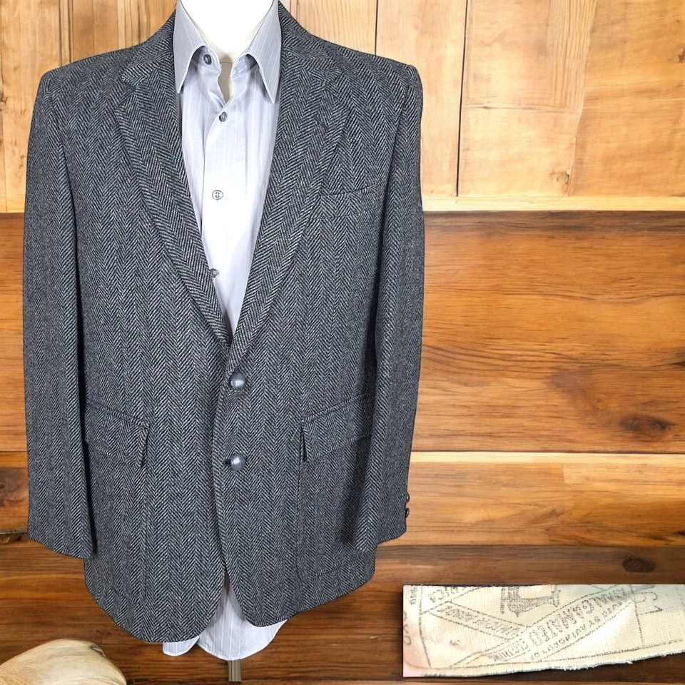 Kasper 1960s Sport Coat Jacket Mens 40R Gray Herringbone Tweed Flaw - Изображение 1 из 4