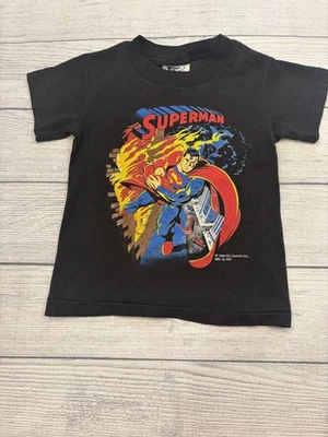 Camisa De Colección Superman Niños 4 Negra DC Comics Gráfico Camiseta SSI 1990 Hecha en EE. UU. Foto 1 de 4