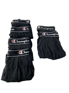 CHAMPION MENS SZ M SET 6 BLK STRETCH BOXER BRIEFS WHITE LOGO ON BLK BAND INDIA&V - Picture 1 of 16