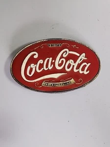 Rare Vintage 4” Coca-Cola Glass / Resin 5 Cents At Fountain Belt Buckle Metal - Picture 1 of 3