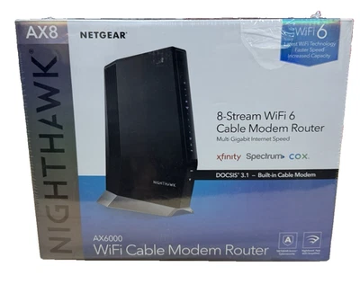 NETGEAR Nighthawk AX6000 Wi-Fi 6 Router & DOCSIS 3.1 Cable Modem CAX80-100NAS - Image 1 of 4