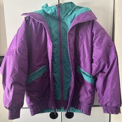 Chaqueta de esquí vintage de relleno púrpura y verde azulado - Chaqueta acolchada The Company Store Foto 1 de 4