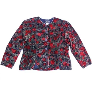  Vintage 80's R & K Evening Red Floral Velvet Jacket w/ Gold Trim  Sz: 18 - Picture 1 of 5