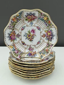 Set of 9 Carl Thieme Flowers Dresden-style Reticulated 8.5" Plates w/Sevres Mark - Picture 1 of 13