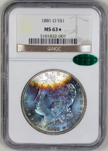 * 1881-O * MS63☆ NGC CAC * MORGAN SILVER DOLLAR * VIVID RAINBOW TONING + STAR! - Picture 1 of 2