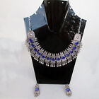 Oxidized Silver Overlay Blue stone Necklace earrings set Choker Necklace