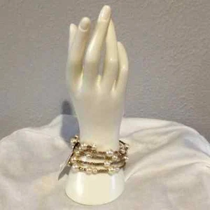 White House Black Market Faux Pearl and Gold Bead Wrap Bracelet NWT - Picture 1 of 16