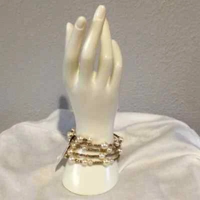 White House Black Market Faux Pearl and Gold Bead Wrap Bracelet  NWT - Image 1 of 4