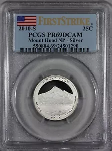 2010 S SILVER MOUNT HOOD NP QUARTER 25C PCGS PR69DCAM FIRST STRIKE PR69 24501290 - Picture 1 of 2