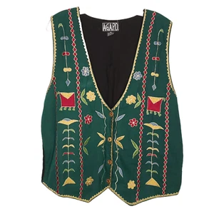 Gilet Agapo Vintage 1X Geometrico Floreale Ricamato Verde Rosso Hippy Grunge - Foto 1 di 5