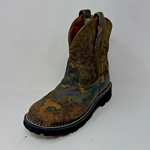 Ariat FATBABY Boots Women 8 B Green Leather Camo Western Cowgirl Rodeo Shoes - Picture 1 of 8