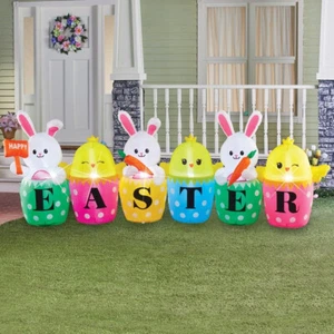 10FT Airblown Inflatable Happy Easter Eggs w Bunny Chicks LED Outdoor Yard Decor - Picture 1 of 3