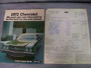 1972 CHEVROLET CAPRICE / IMPALA / BEL AIR SHOWROOM BOOKLET /BROCHURE /WORK ORDER - Bild 1 von 11