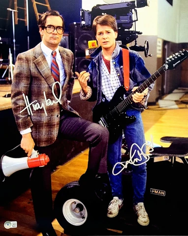 MICHAEL J FOX & HUEY LEWIS Signed Autograph "BACK TO THE FUTURE" 16x20 Photo BAS Cover