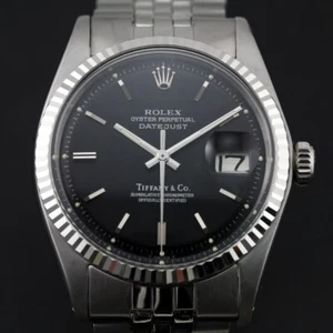 VINTAGE ROLEX 1601 DATEJUST AUTOMATIC BLACK CUSTOM DIAL MEN`S DATE WATCH - Picture 1 of 15