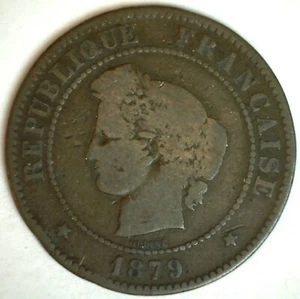 1879 A France Bronze 5 Centimes Coin You Grade Circulated Anchor with Bar - Picture 1 of 2