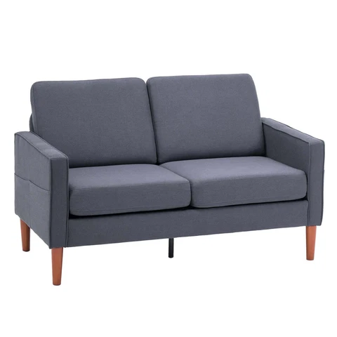 Modern 2-Seat Couch Sofa, Upholstered Loveseat with Side Bags,Dark Gray Cover
