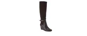 Isaac Mizrahi Live krystal Leather and Stretch Fabric Wedge Boot brown 6.5m new - Picture 1 of 1