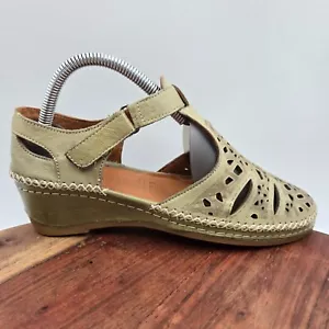 Spring Step Irin Sandals Women's 37 / 6.5 Green Leather T-Strap Wedge Mary Jane - Picture 1 of 13
