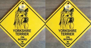 2 Stück 12cm Roadsign Schild mit Saugnapf YORKSHIRE TERRIER Warnschild Hund - Picture 1 of 2