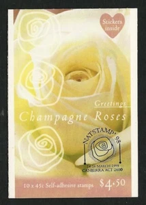 1998 Australia - Greetings - Champagne Roses Booklet 10 x 45c o/p NATSTAMPS 98 - Bild 1 von 3